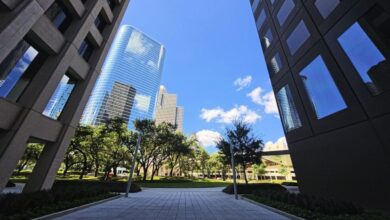 business travel Houston - Houston business district skyline meeting